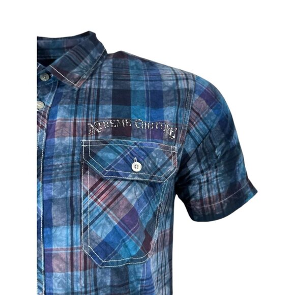 Affliction Blue Plaid Short Sleeve Shirt - Picture 5 of 6